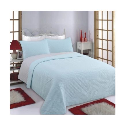 Κουβερλί Σετ Με Μαξιλαροθήκες Sky Blue/Grey Lines Silk Fashion