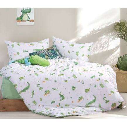 Σετ Σεντόνια Παιδικά Μονά (170x260) Cute Reptiles White/Green Nef-Nef