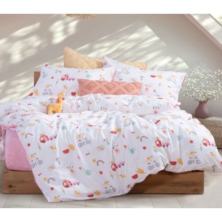 Σετ Σεντόνια Παιδικά Μονά (170x260) Happy Today White/Pink Nef-Nef