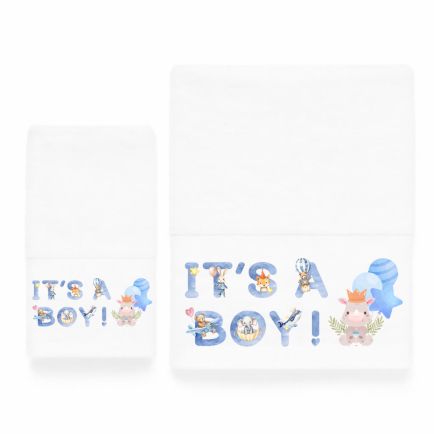 Πετσέτες Παιδικές Βαμβακερές Σετ 2 Τεμαχίων (30x50 + 70x140) It's a Boy Astron Italy