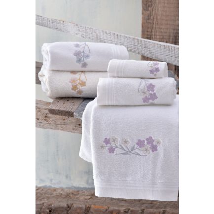 Σετ Πετσέτες Τριών Τεμαχίων (30Χ50, 50Χ90, 80Χ150) Jolie Λευκό/Λιλά Ρυθμός